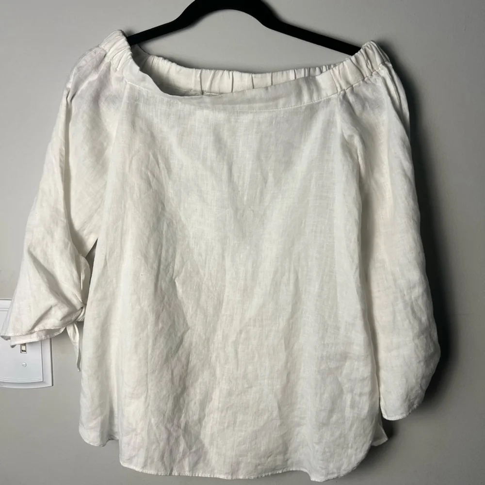 laju White Off-Shoulder Linen Blouse Classic Timeless Neutral Capsule - Picture 2 of 8